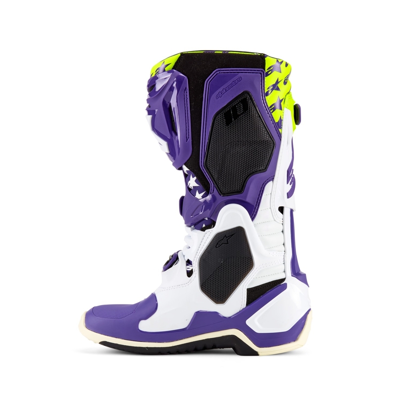 Alpinestars TECH 10 motociklističke čizme ograničeno izdanje Dirt Studios ljubičasto-bijelo-fluo žuto