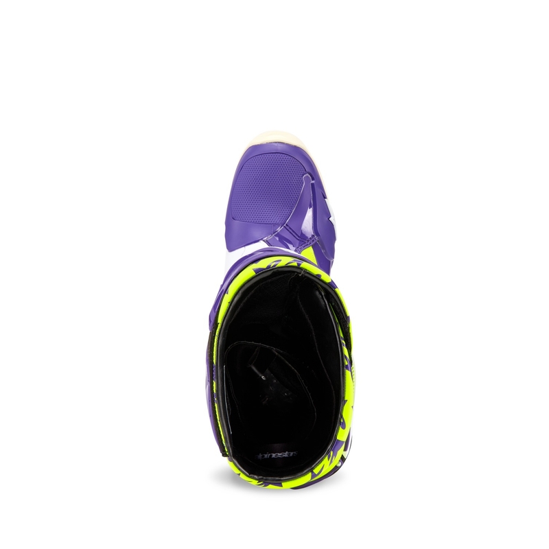 Alpinestars TECH 10 motociklističke čizme ograničeno izdanje Dirt Studios ljubičasto-bijelo-fluo žuto