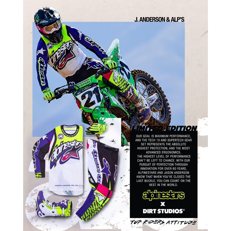 Alpinestars Supertech motocross hlače ograničeno izdanje Dirt Studios bijelo-ljubičasto-ružičasto-fluo žuto