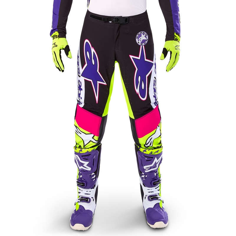 Alpinestars Supertech motocross hlače ograničeno izdanje Dirt Studios bijelo-ljubičasto-ružičasto-fluo žuto