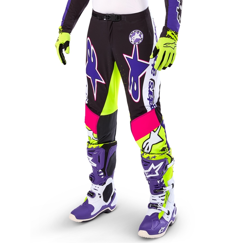 Alpinestars Supertech motocross hlače ograničeno izdanje Dirt Studios bijelo-ljubičasto-ružičasto-fluo žuto