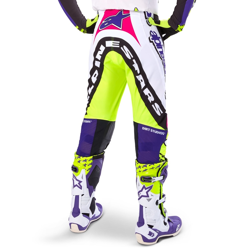 Alpinestars Supertech motocross hlače ograničeno izdanje Dirt Studios bijelo-ljubičasto-ružičasto-fluo žuto