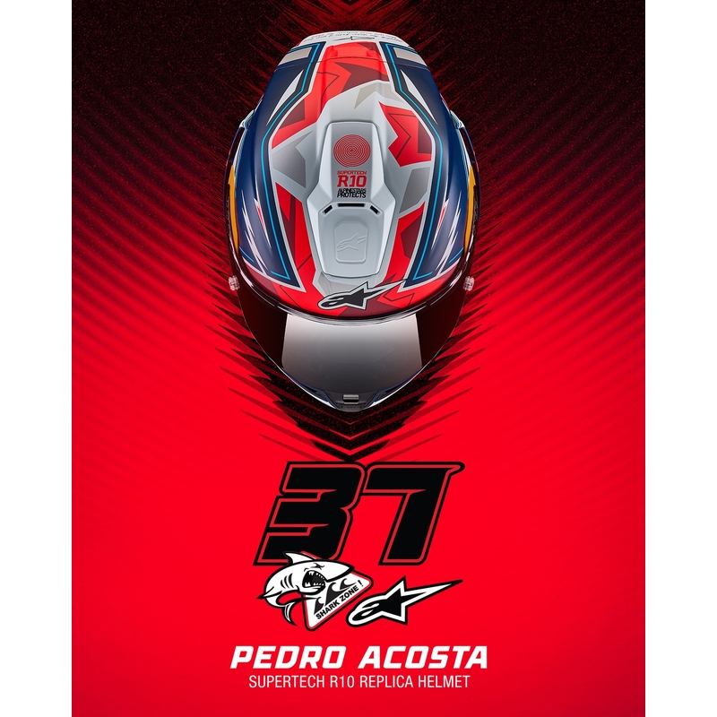 Alpinestars Supertech R-10 Limited Edition Pedro Acosta motociklistička kaciga s punim licem Mat plavo-crveno-bijela