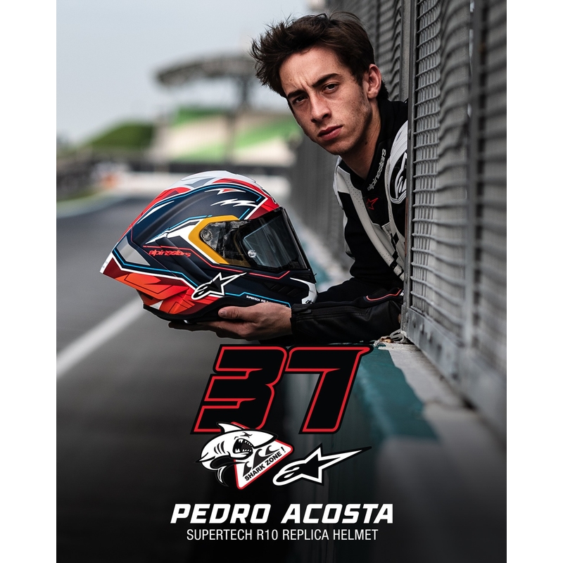 Alpinestars Supertech R-10 Limited Edition Pedro Acosta motociklistička kaciga s punim licem Mat plavo-crveno-bijela