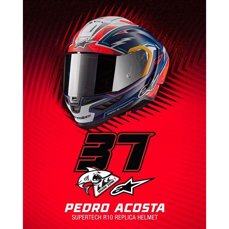 Alpinestars Supertech R-10 Limited Edition Pedro Acosta motociklistička kaciga s punim licem Mat plavo-crveno-bijela