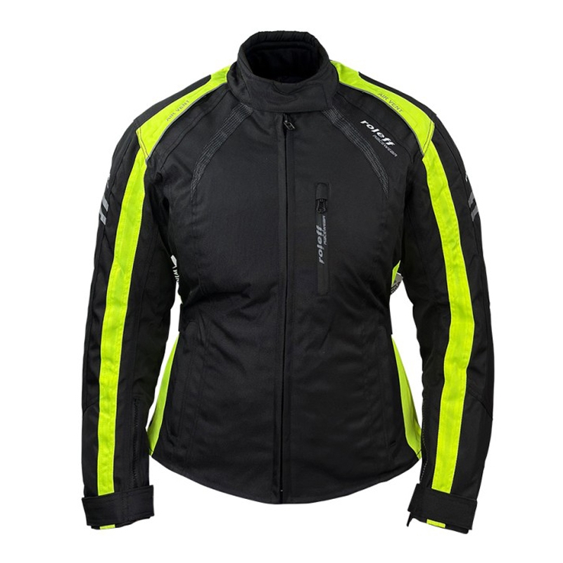Ženska motoristička jakna Roleff Venedig crno-fluo žuta