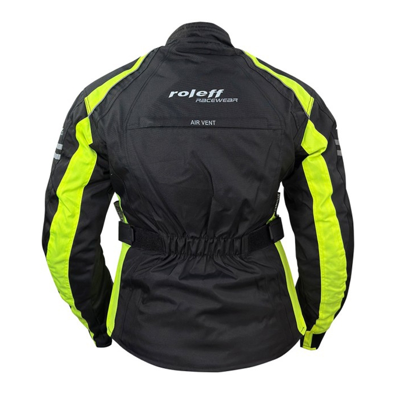 Ženska motoristička jakna Roleff Venedig crno-fluo žuta