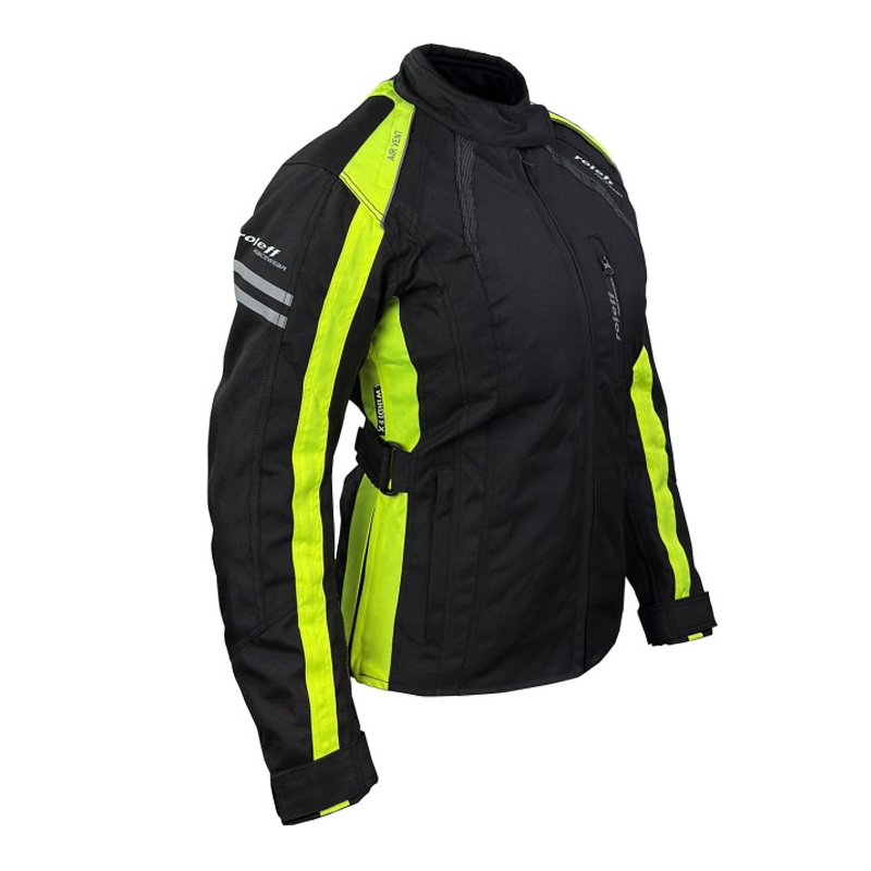 Ženska motoristička jakna Roleff Venedig crno-fluo žuta