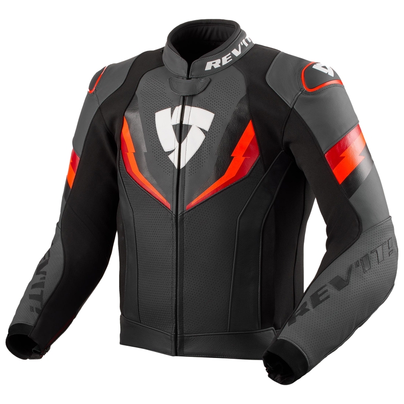 Revit Quantum 3 crno-fluo crvena kožna motociklistička jakna