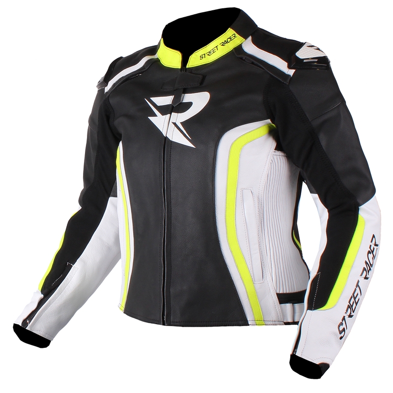 Ženska motociklistička jakna Street Racer Adrianne crno-bijela-fluo žuta rasprodaja