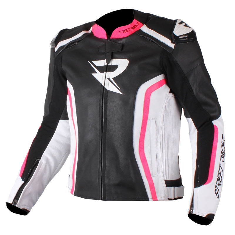 Ženska motociklistička jakna Street Racer Adrianne crno-bijela-fluo roza rasprodaja