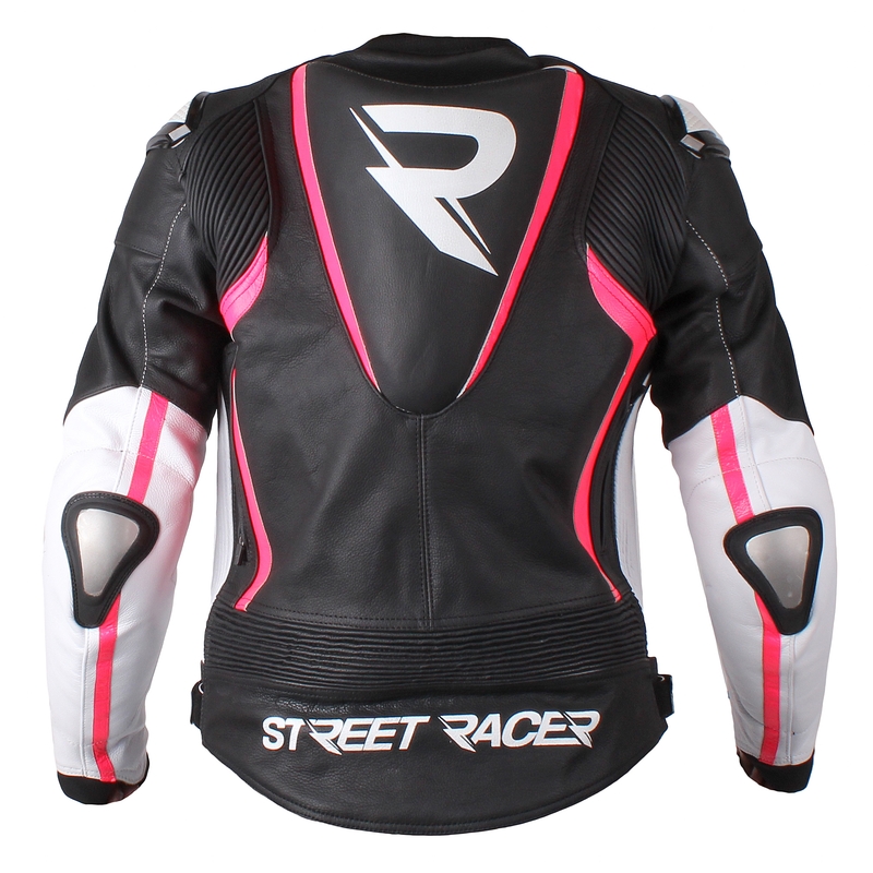 Ženska motociklistička jakna Street Racer Adrianne crno-bijela-fluo roza rasprodaja