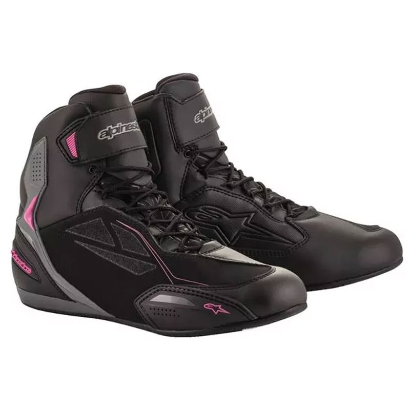 Ženske motociklističke čizme Alpinestars Stella Faster 3 Drystar crno-tamno sive/ljubičaste