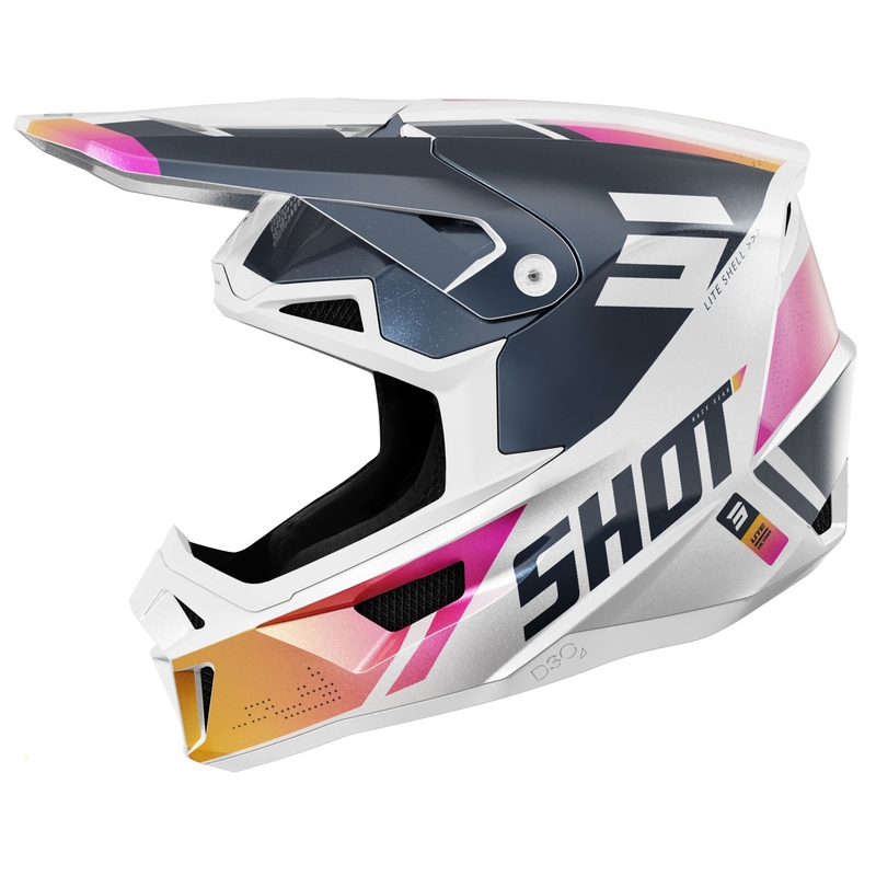 Motocross kaciga Shot Lite Ultra biserno plavo-narančasto-ružičasta