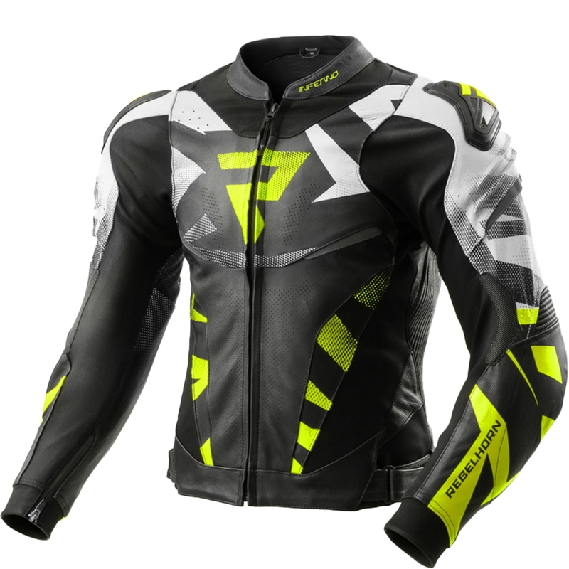 Kožna motoristička jakna Rebelhorn Inferno crno-fluo žuta