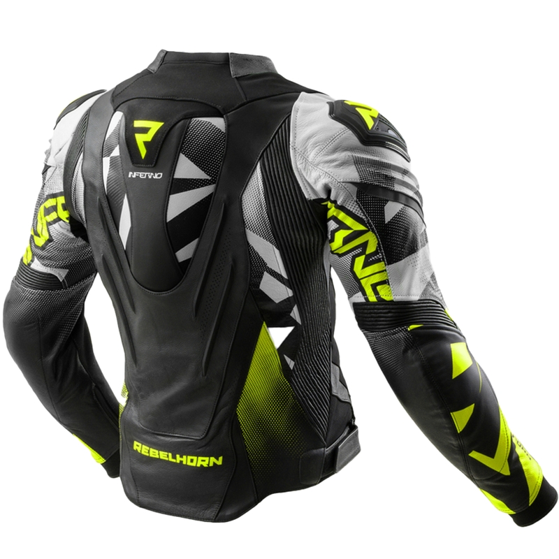 Kožna motoristička jakna Rebelhorn Inferno crno-fluo žuta