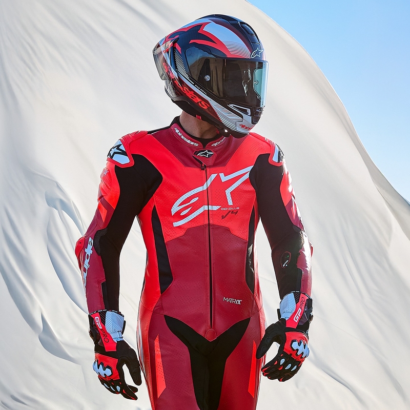 Jednodijelno kožno motociklističko odijelo Alpinestars GP Plus V4 Sprint, Tech-air kompatibilno, Fluo crveno-crveno-bijelo-crno