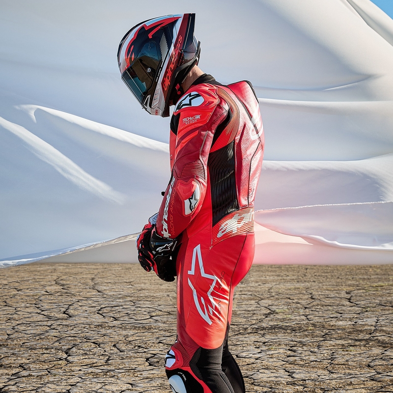 Jednodijelno kožno motociklističko odijelo Alpinestars GP Plus V4 Sprint, Tech-air kompatibilno, Fluo crveno-crveno-bijelo-crno