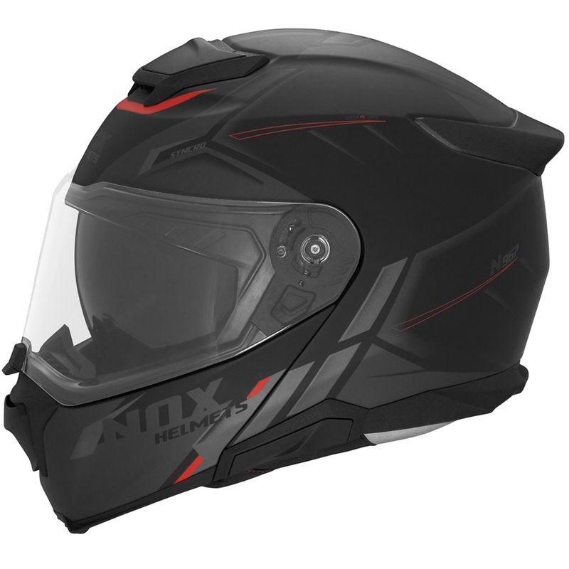 Preklopna motociklistička kaciga NOX N967 Synchro mat crno-crvena