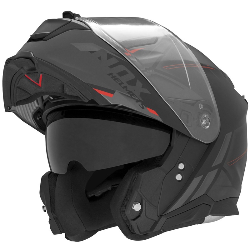 Preklopna motociklistička kaciga NOX N967 Synchro mat crno-crvena
