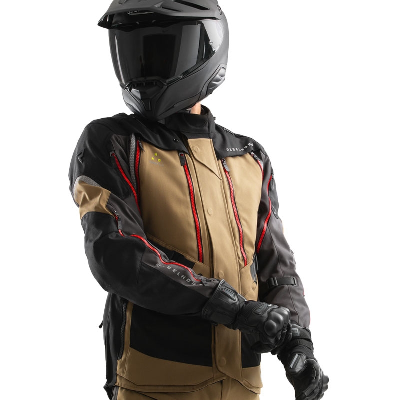 Motociklistička jakna Rebelhorn Hardy 3.0 bež-sivo-crvena