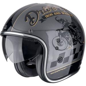 Otvorena moto kaciga Scorpion Belfast Evo DRIVE FAST srebrna-crna-zlatna