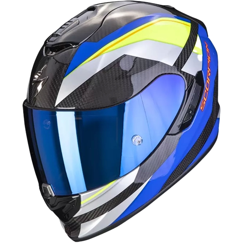 Integralna motociklistička kaciga Scorpion Exo-1400 Carbon Air Legione plavo-fluo žuta