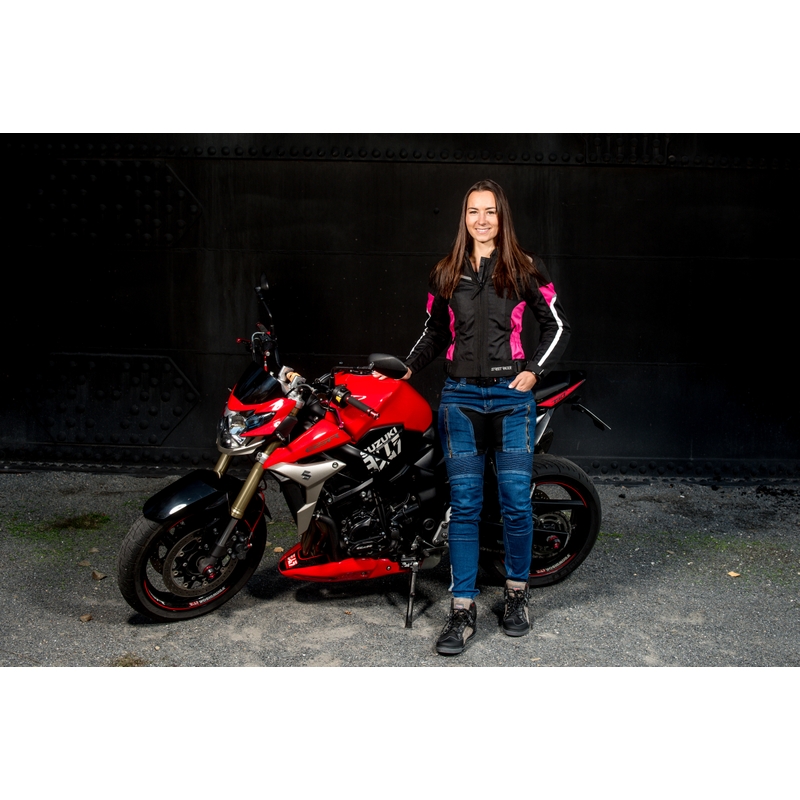Ženske motociklističke jakne Street Racer Betty crno-bijelo-ružičaste boje rasprodaja