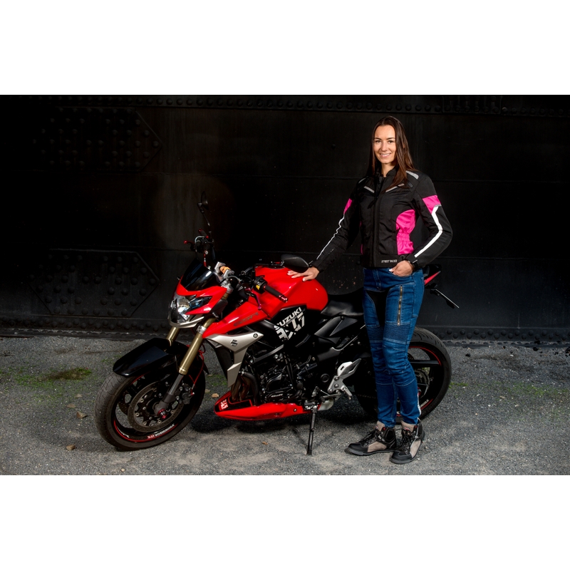 Ženske motociklističke jakne Street Racer Betty crno-bijelo-ružičaste boje rasprodaja