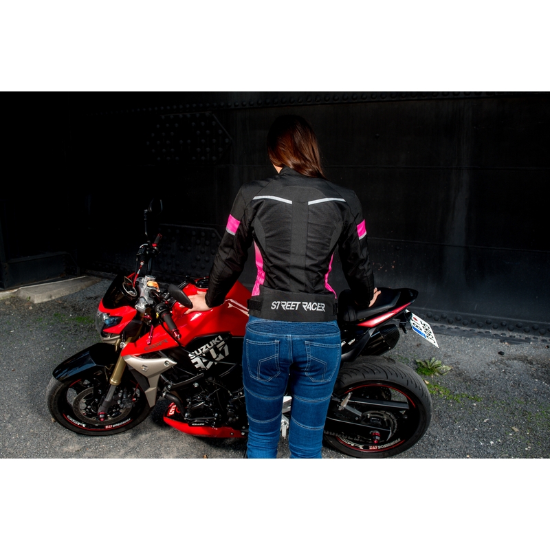 Ženske motociklističke jakne Street Racer Betty crno-bijelo-ružičaste boje rasprodaja