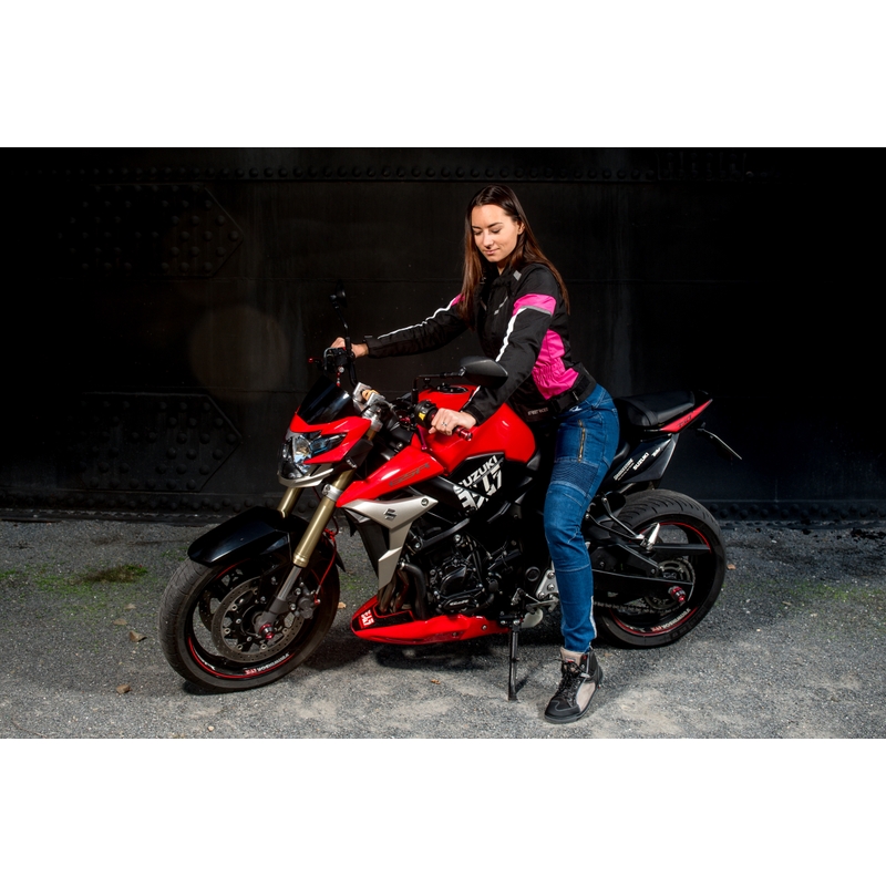Ženske motociklističke jakne Street Racer Betty crno-bijelo-ružičaste boje rasprodaja