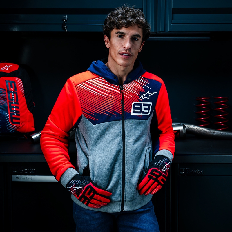 Kolekcija Alpinestars Chrome V2 Sport Hoodie MM93 svijetlo sivo-plavo-fluo crvena