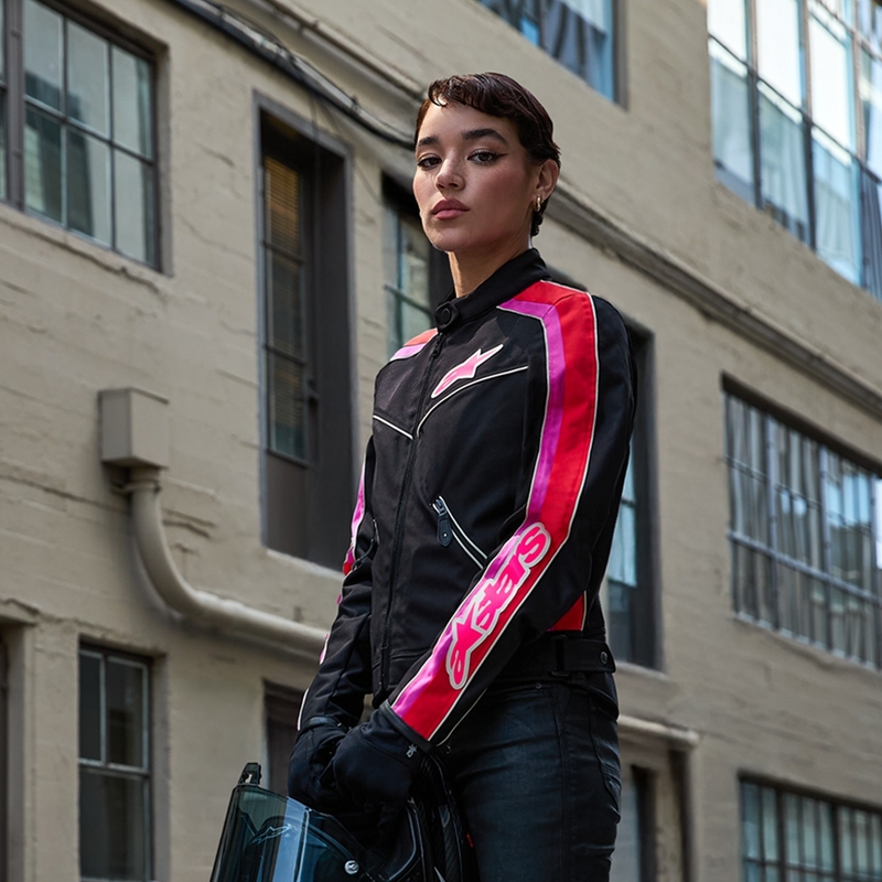 Alpinestars Stella T-Dyno vodootporna ženska motociklistička jakna crno-crveno-ružičasta