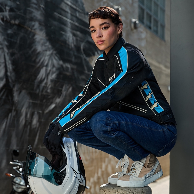 Ženska motoristička jakna Alpinestars STELLA T-DYNO AIR crna-svijetlo plava-bež