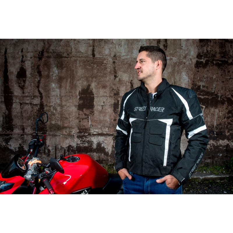 Motociklistička jakna Street Racer Spark crno-bijela
