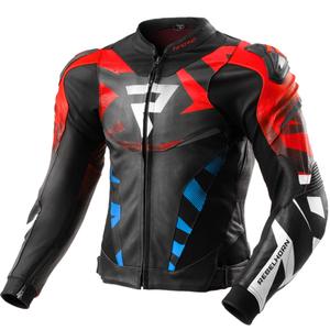 Motociklistička kožna jakna Rebelhorn Inferno crno-plavo-bijelo-crvena