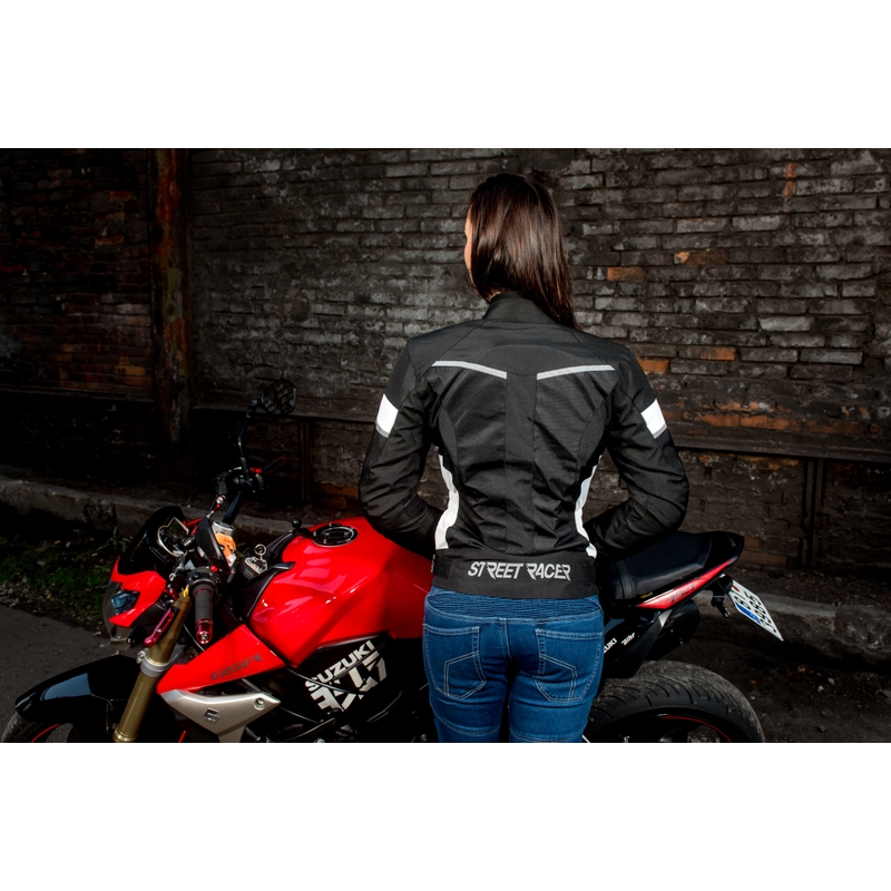 Ženska motoristička jakna Street Racer Betty crno-bijela