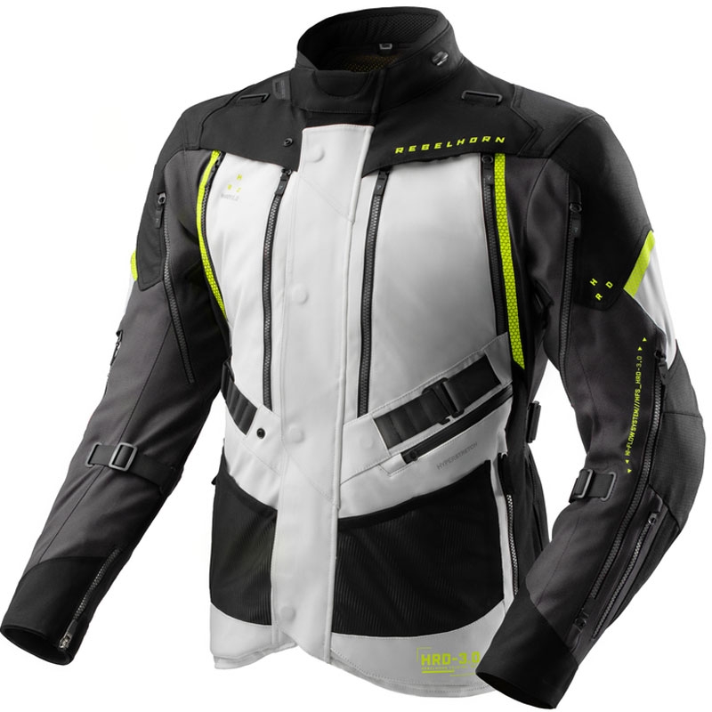 Motociklistička jakna Rebelhorn Hardy 3.0 crna-siva-fluo žuta