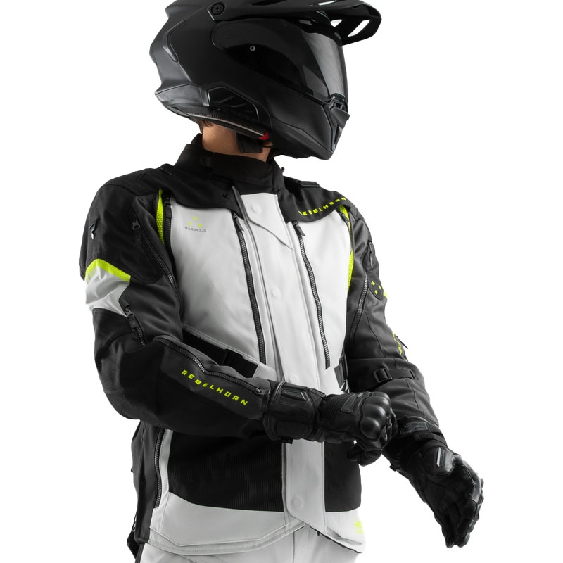Motociklistička jakna Rebelhorn Hardy 3.0 crna-siva-fluo žuta