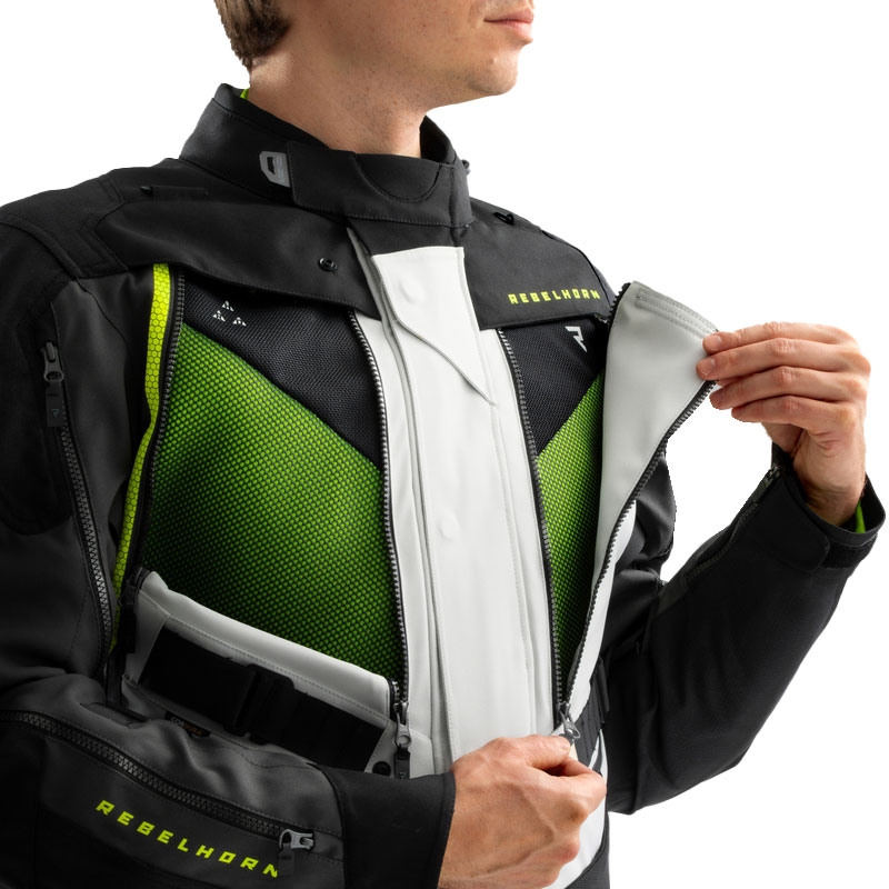 Motociklistička jakna Rebelhorn Hardy 3.0 crna-siva-fluo žuta