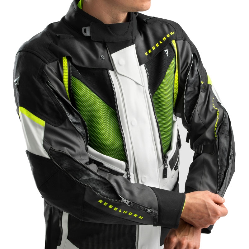 Motociklistička jakna Rebelhorn Hardy 3.0 crna-siva-fluo žuta