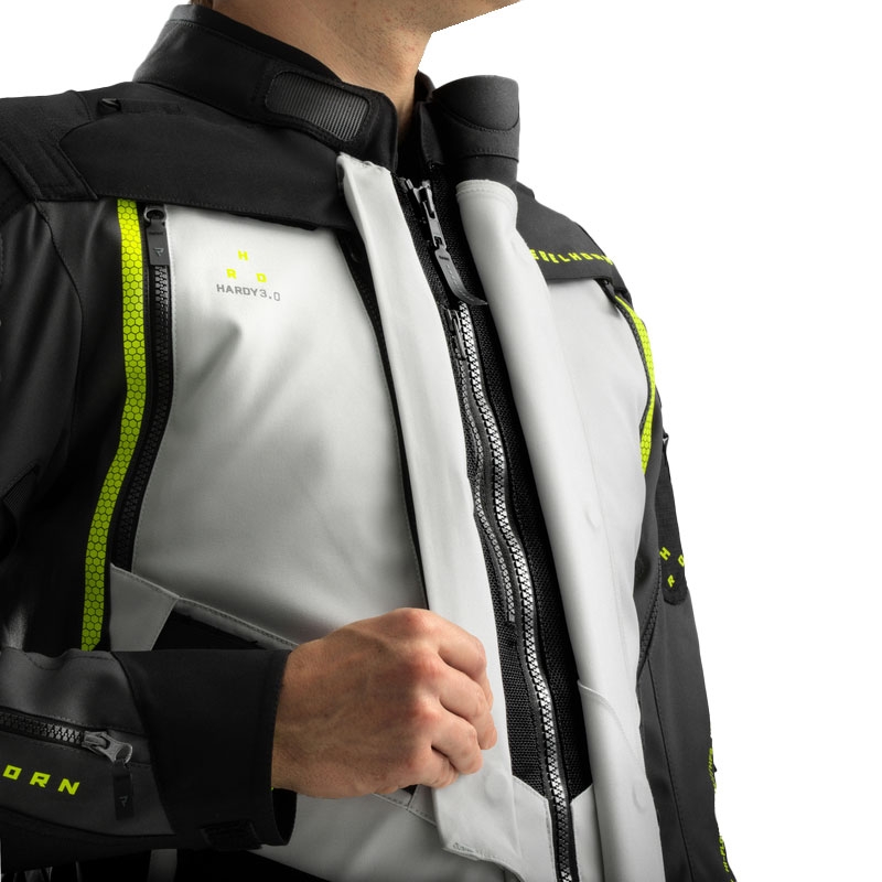 Motociklistička jakna Rebelhorn Hardy 3.0 crna-siva-fluo žuta