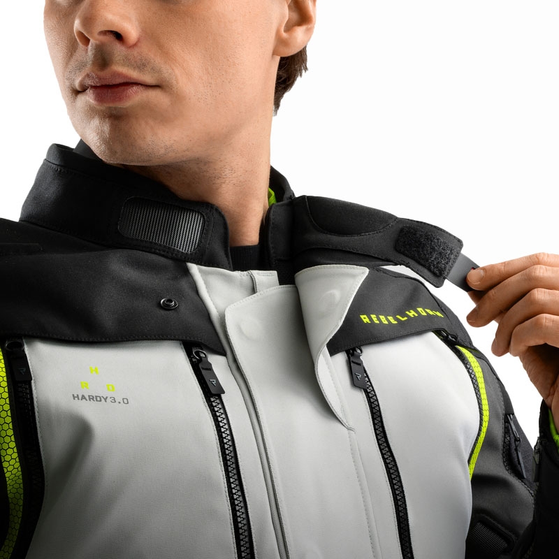Motociklistička jakna Rebelhorn Hardy 3.0 crna-siva-fluo žuta