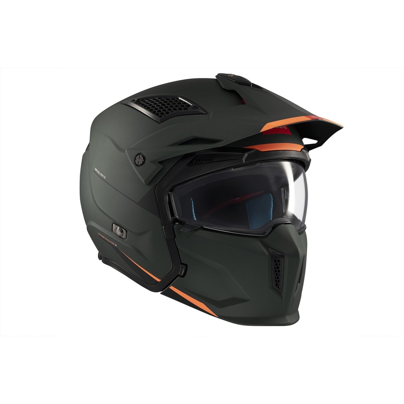 Otvorena kaciga s maskom MT Streetfighter SV S Solid A6 mat zelena s iridium vizirom