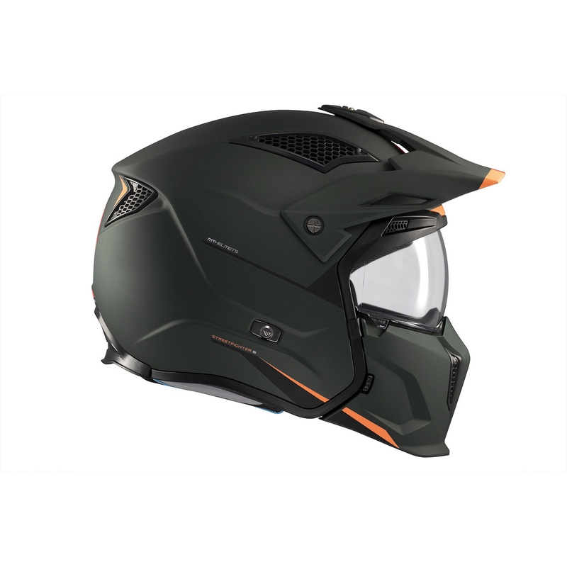 Otvorena kaciga s maskom MT Streetfighter SV S Solid A6 mat zelena s iridium vizirom