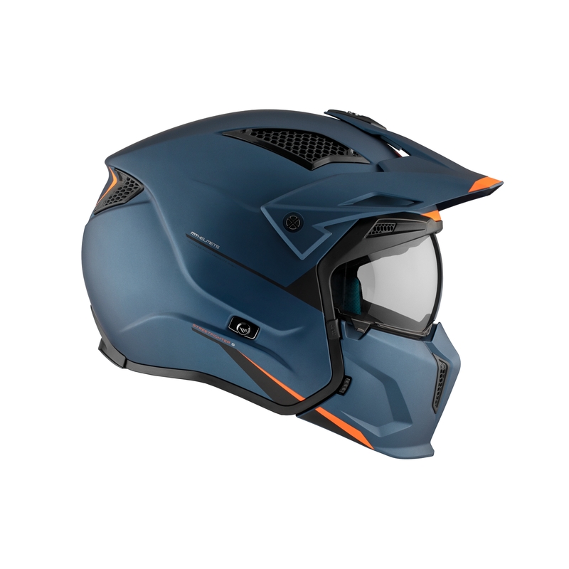 Otvorena kaciga s maskom MT Streetfighter SV S Solid A7 mat plava s iridium vizirom