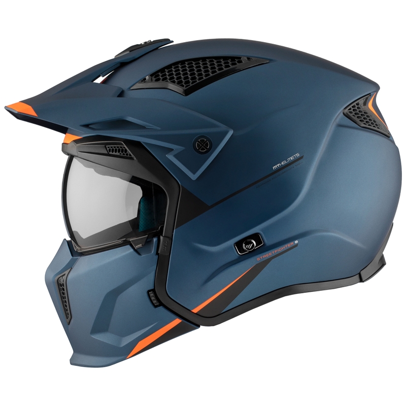 Otvorena kaciga s maskom MT Streetfighter SV S Solid A7 mat plava s iridium vizirom