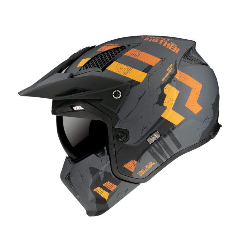 Otvorena kaciga s maskom MT Streetfighter Skull 2020 sivo-narančasta s iridium vizirom