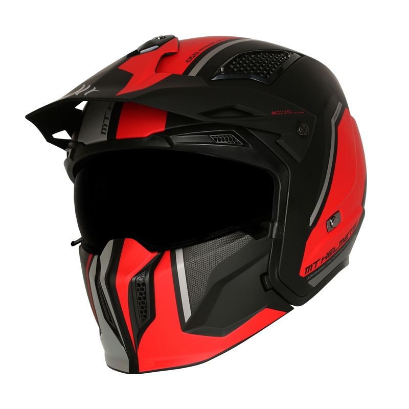 Otvorena kaciga s maskom MT Streetfighter SV S TWIN C5 crno-crvena s iridium vizirom
