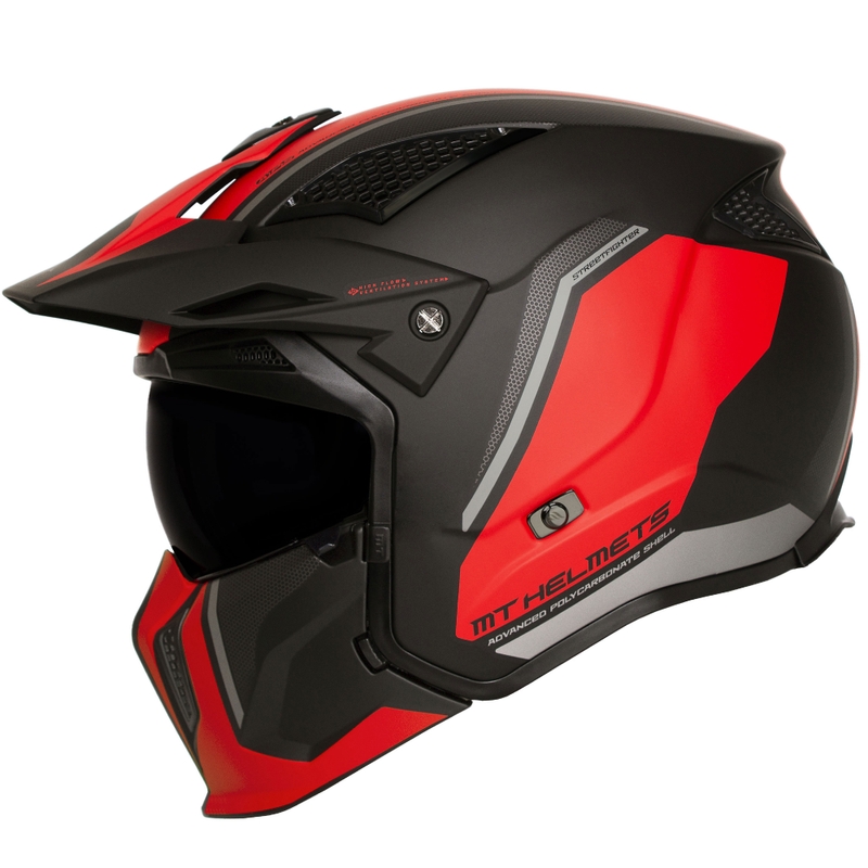 Otvorena kaciga s maskom MT Streetfighter SV S TWIN C5 crno-crvena s iridium vizirom